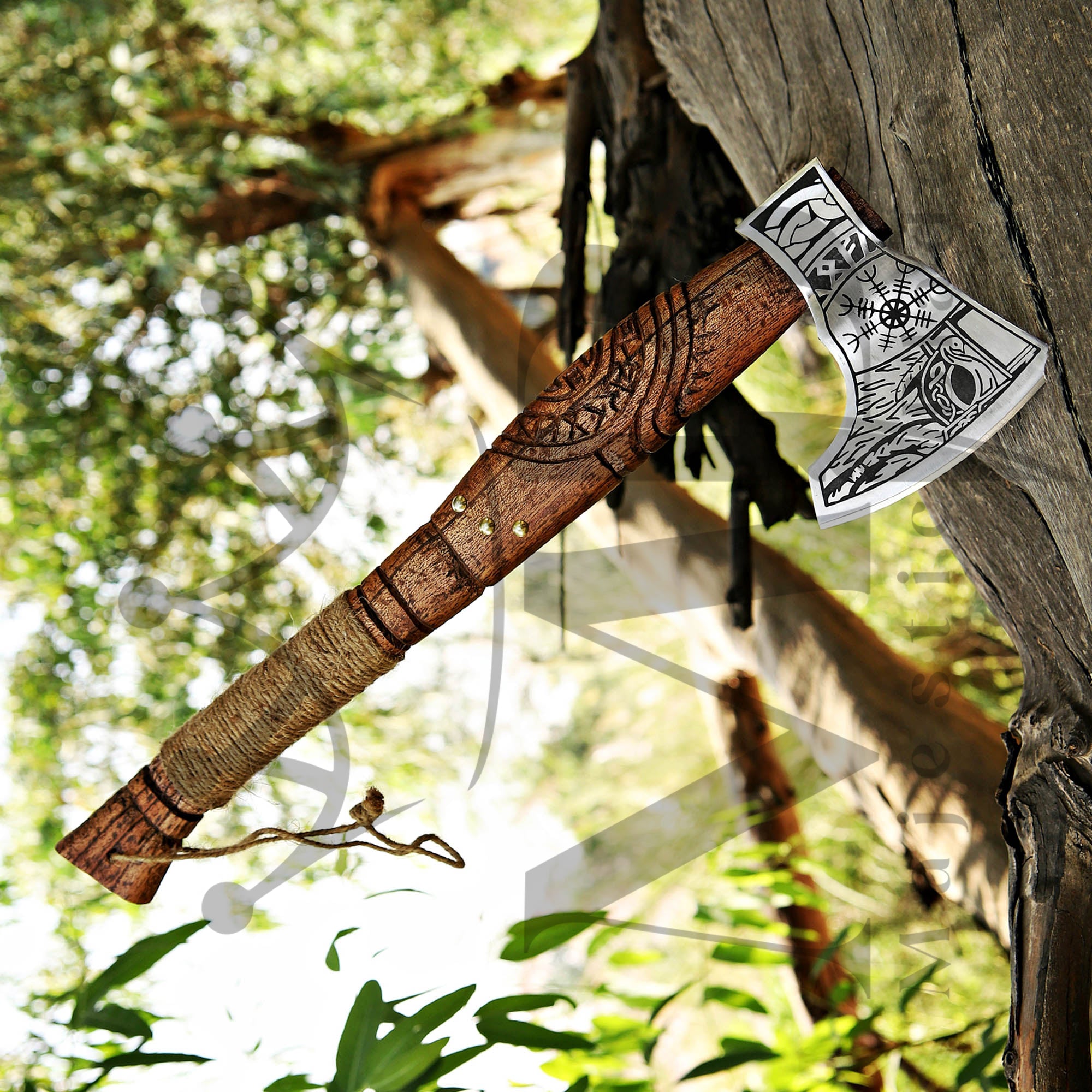 Custom Viking Axe With Handforged Carbon Steel Axe & Ash Wood Handle