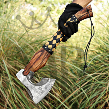Custom Ragnar Axe, Viking Axe, Hatchet Rose Wood Shaf - Majestic Blades