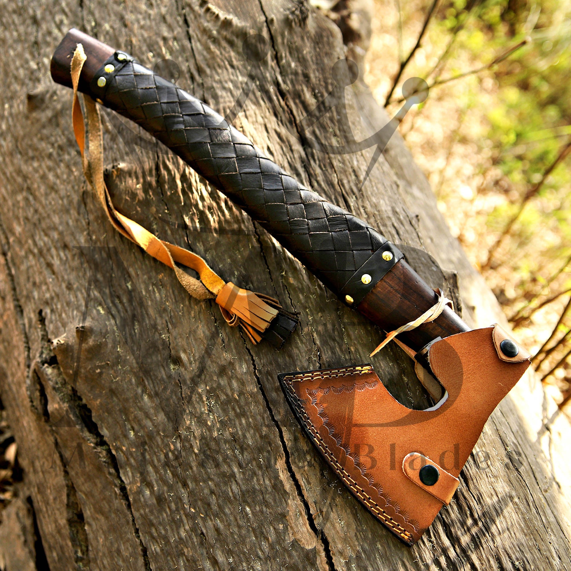 Custom Ragnar Axe, Viking Axe, Hatchet Rose Wood Shaf - Majestic Blades