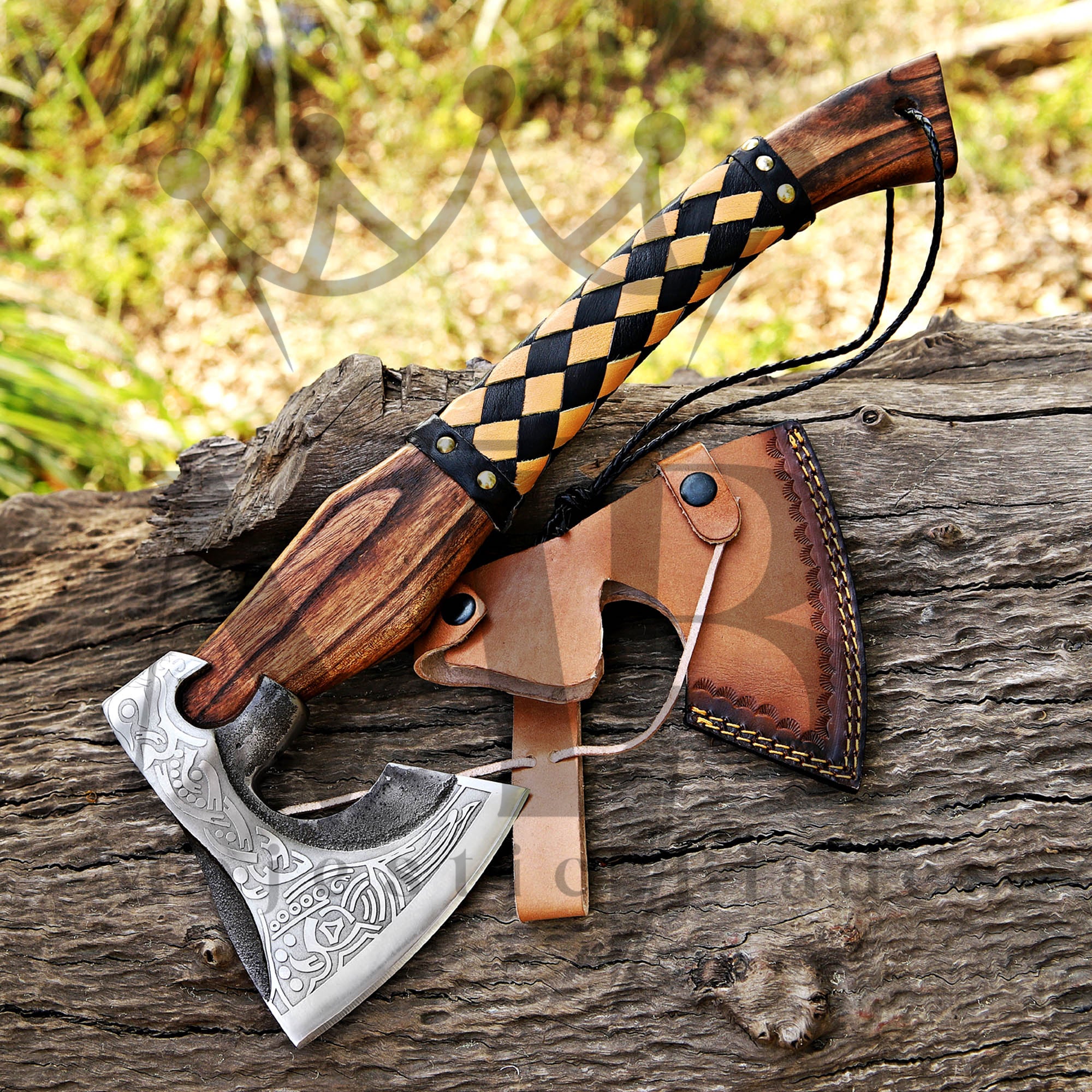 Custom Ragnar Axe, Viking Axe, Hatchet Rose Wood Shaf - Majestic Blades