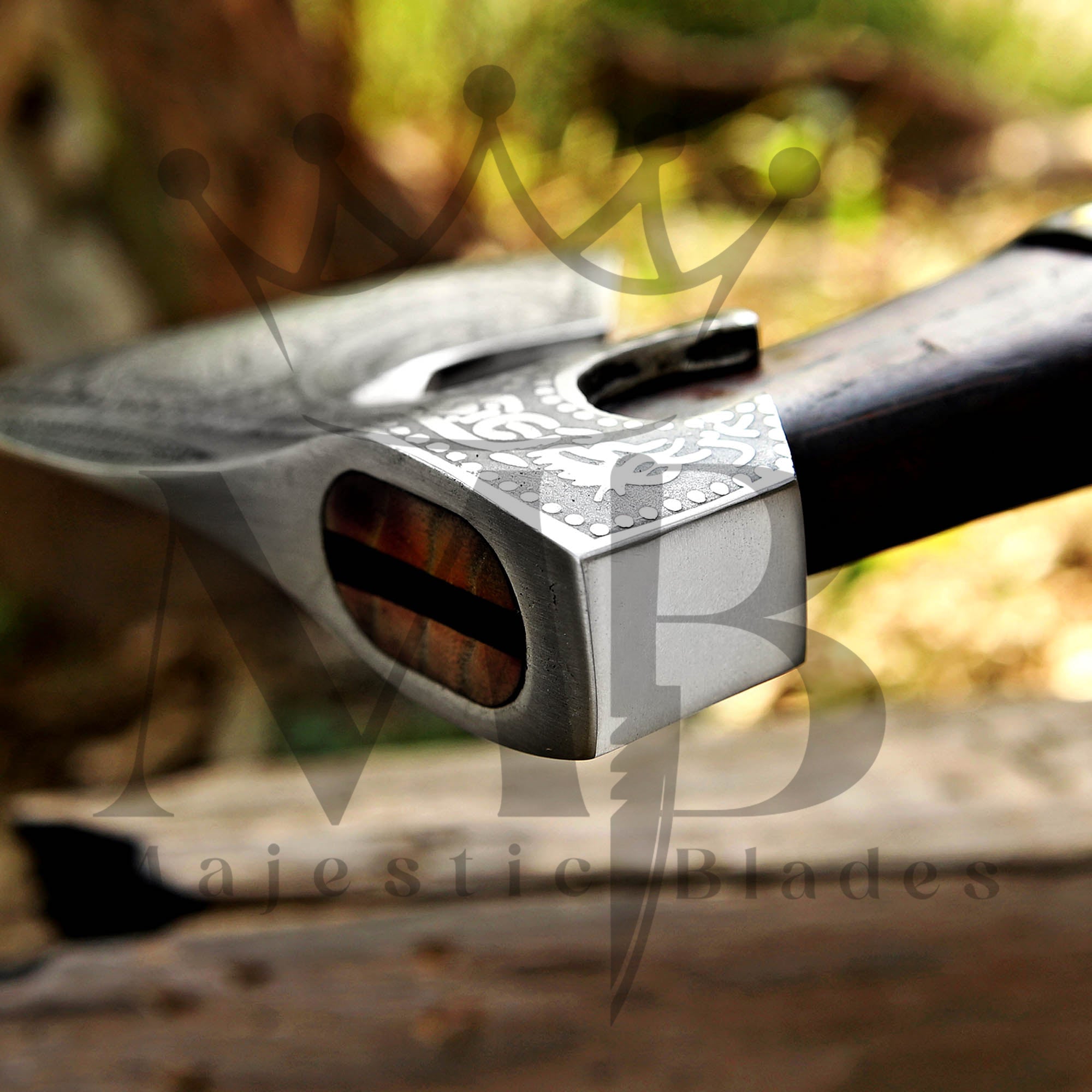 Custom Ragnar Axe, Viking Axe, Hatchet Rose Wood Shaf - Majestic Blades