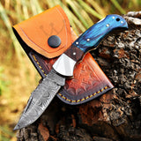Handmade Damascus Pocket Folding Knife With Handle Of Pakka Wood - Tracker Knife 7.5 at best price in USA - majesticblades.com