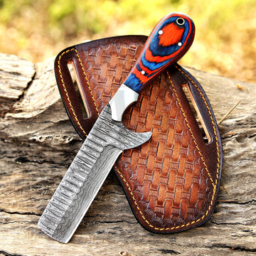 Handmade Damascus D2 Steel Bull Cutter Knife 8 Inch With Handle Of Pakka Wood at best price in United State Of America - majesticblades.com