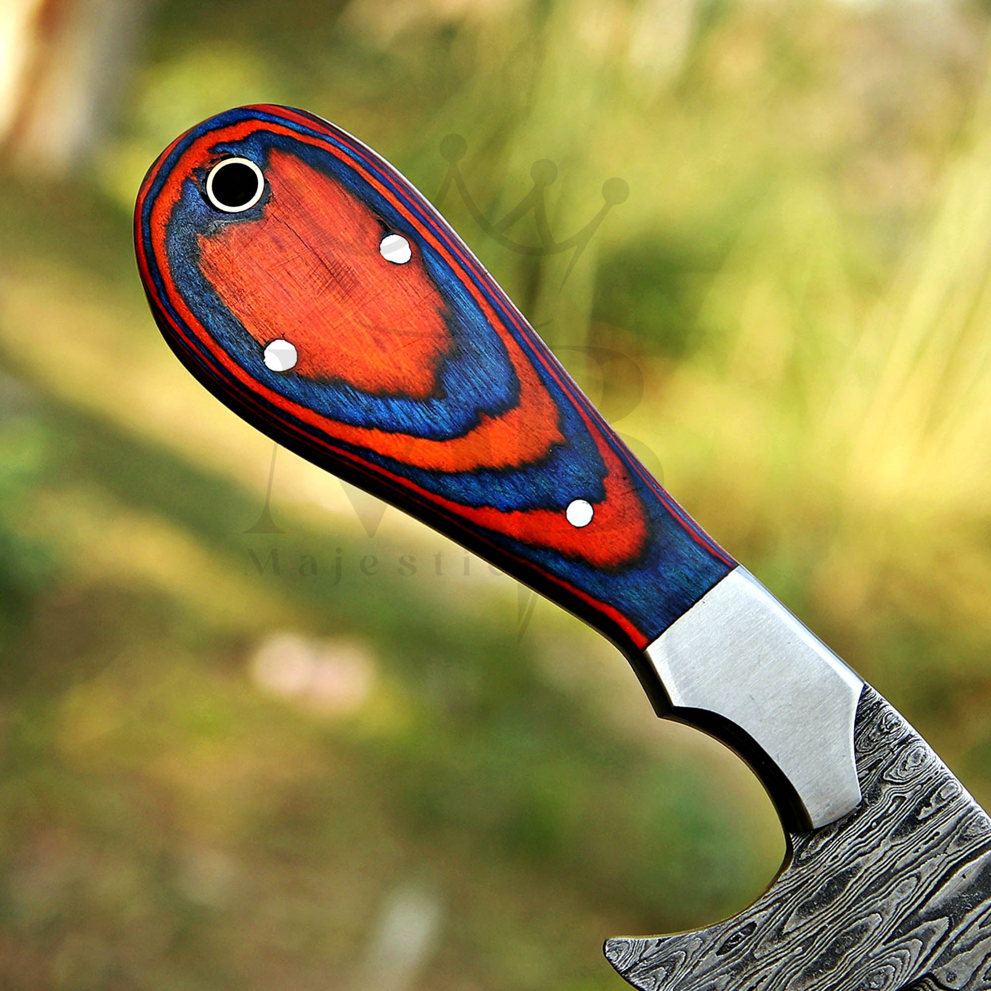 Handmade Damascus D2 Steel Bull Cutter Knife 8 Inch With Handle Of Pakka Wood at best price in United State Of America - majesticblades.com