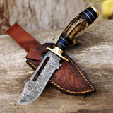 Handmade Damascus Skinner Knife Stag Horn Handle - 8 Inch at best price in USA - majesticblades.com