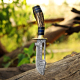 Handmade Damascus Skinner Knife Stag Horn Handle - 8 Inch at best price in USA - majesticblades.com