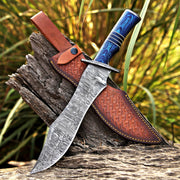Handemade Damascus Steel Bowie Knife With Pakka Wood Handle & Leather Cover - 15 inch - sale price in USA shop online from majesticblades.com