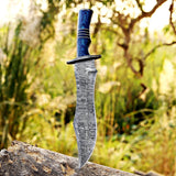 Handemade Damascus Steel Bowie Knife With Pakka Wood Handle & Leather Cover - 15 inch - sale price in USA shop online from majesticblades.com