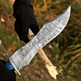 Handemade Damascus Steel Bowie Knife With Pakka Wood Handle & Leather Cover - 15 inch - sale price in USA shop online from majesticblades.com