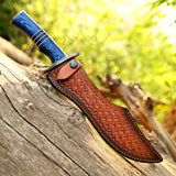 Handemade Damascus Steel Bowie Knife With Pakka Wood Handle & Leather Cover - 15 inch - sale price in USA shop online from majesticblades.com