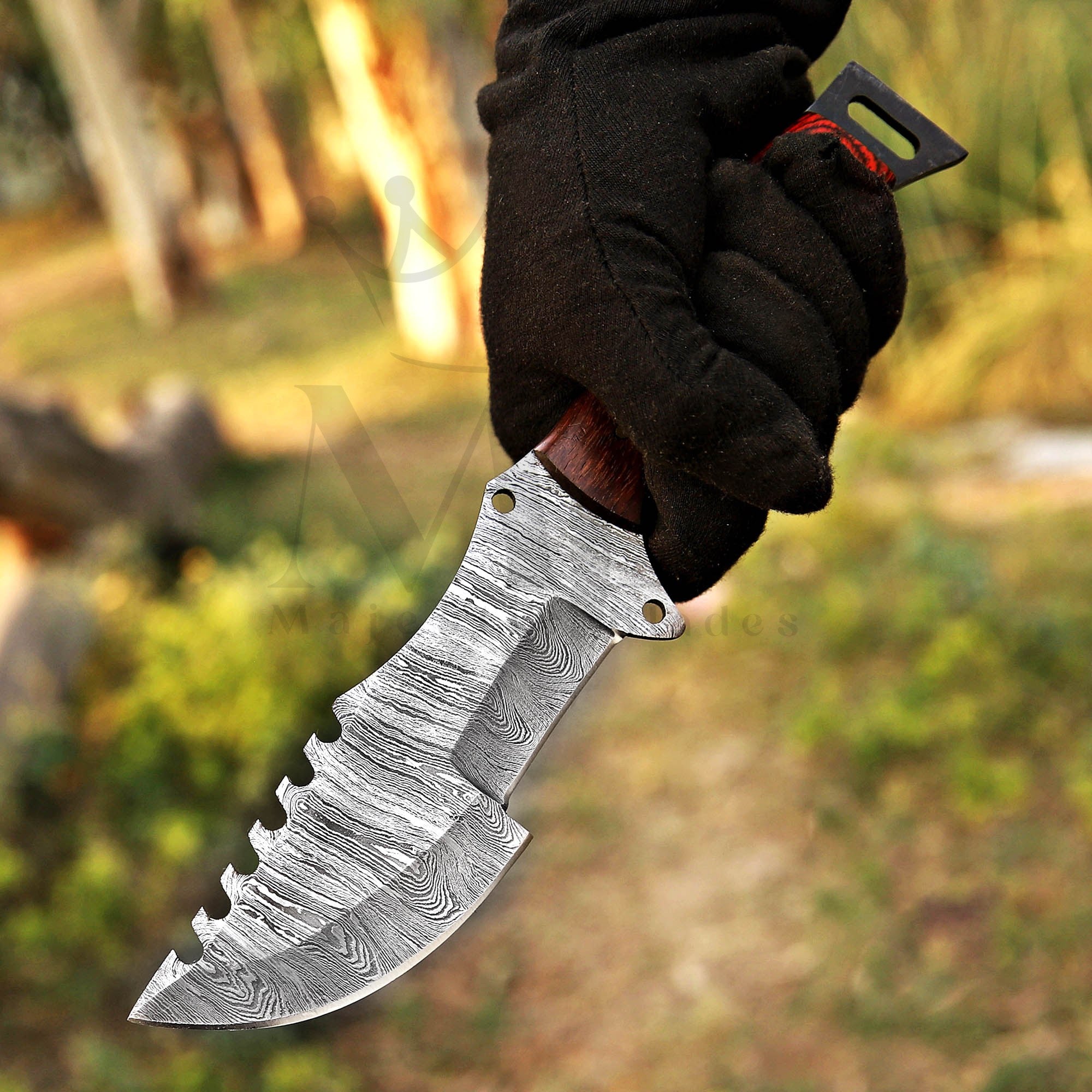 Damascus Tracker Knife With Handle Of Pakka & Rose Wood - Pocket Knife 10 Inch online in US - majesticblades.com