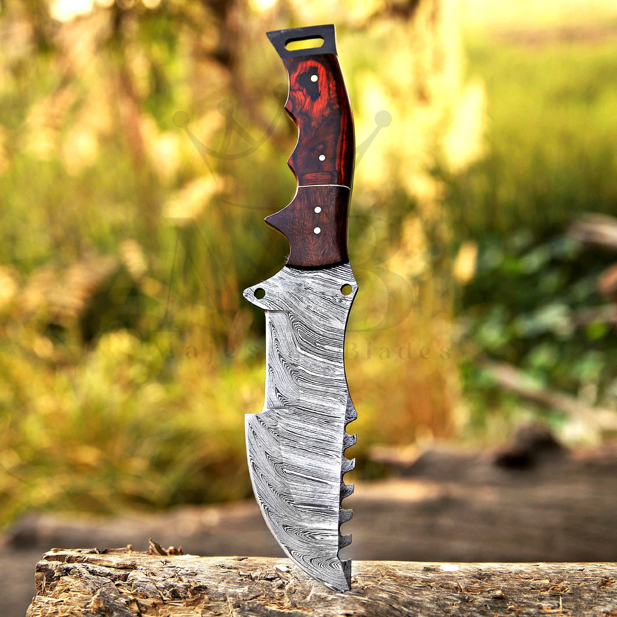 Damascus Tracker Knife With Handle Of Pakka & Rose Wood - Pocket Knife 10 Inch online in US - majesticblades.com