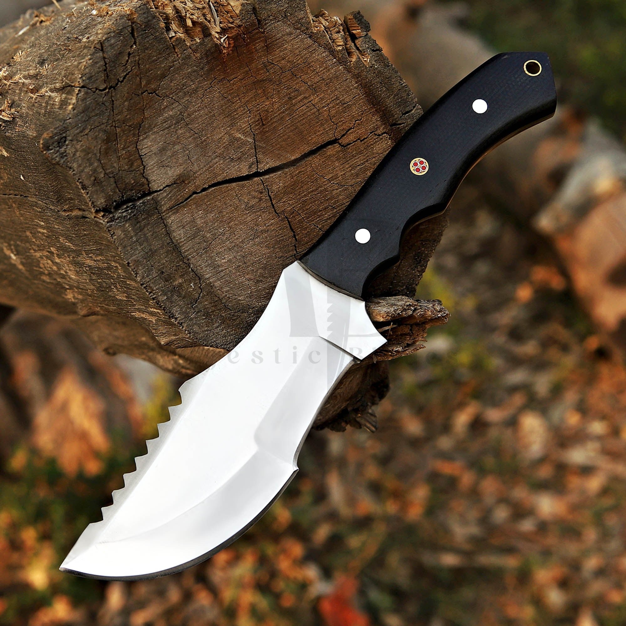 Handmade Damascus D2 Steel Tracker Knife with pure leather cover at best price in United State Of America - shop now from majesticblades.com