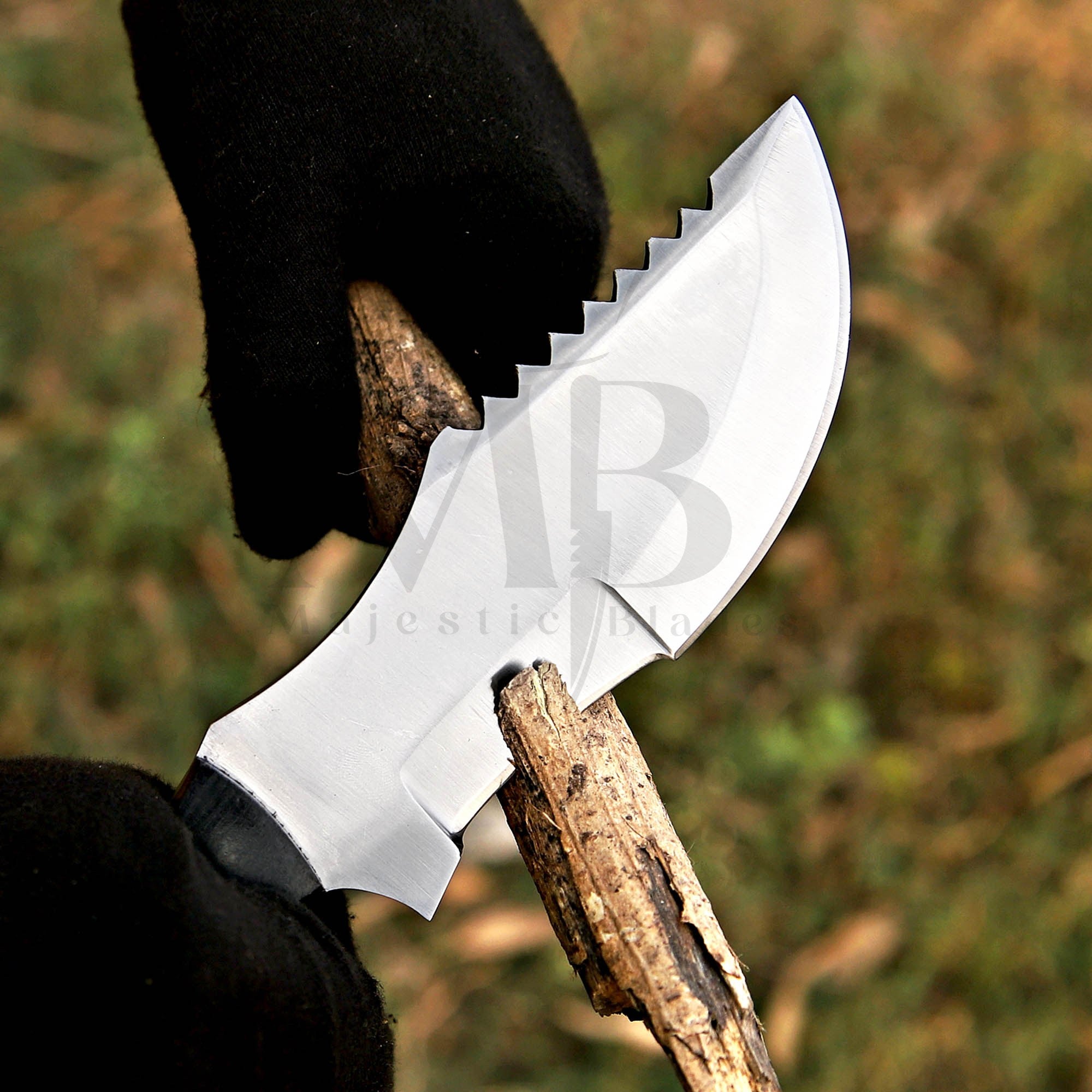 Handmade Damascus D2 Steel Tracker Knife With Black Micarta Handle & Leather Cover- 10 Inch - majesticblades.com