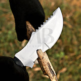 Handmade Damascus D2 Steel Tracker Knife With Black Micarta Handle & Leather Cover- 10 Inch - majesticblades.com