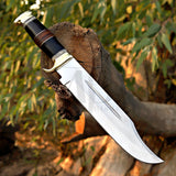 Handmade D2 Steel Crocodile Dundee Bowie Knife With Handle Of Buffalo Horn \ Raison - 15 inch with leather cover - majesticblades.com