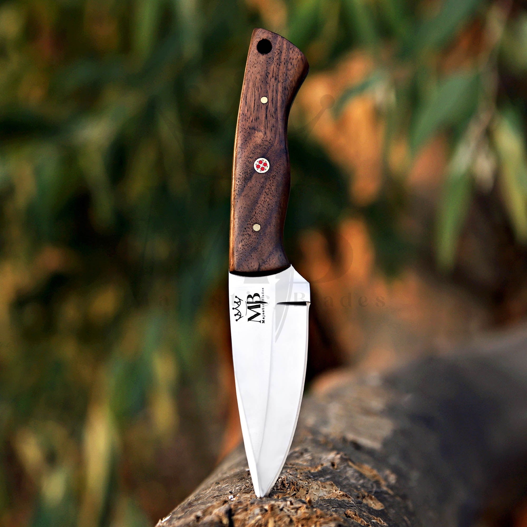 Majestic Handmade D2 Skinner Knife with Rosewood Handle & Leather Cover - 8 Inch | sharp blade , best for campping and hunting - sale price in USA at majesticblades.com