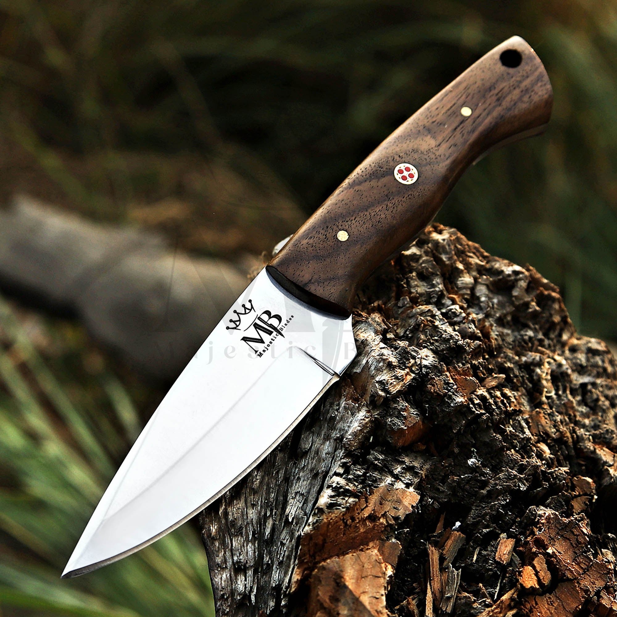 Majestic Handmade D2 Skinner Knife with Rosewood Handle & Leather Cover - 8 Inch | sharp blade , best for campping and hunting - sale price in USA at majesticblades.com