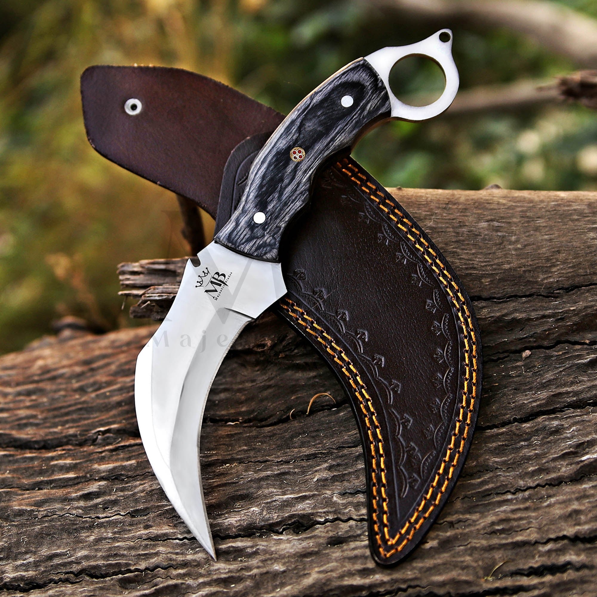Handmade Damascus D2 Stainless Steel Hand-Forged Karambit Point Knife with Pakka Wood Handle at best price in united kingdom - majesticblades.com
