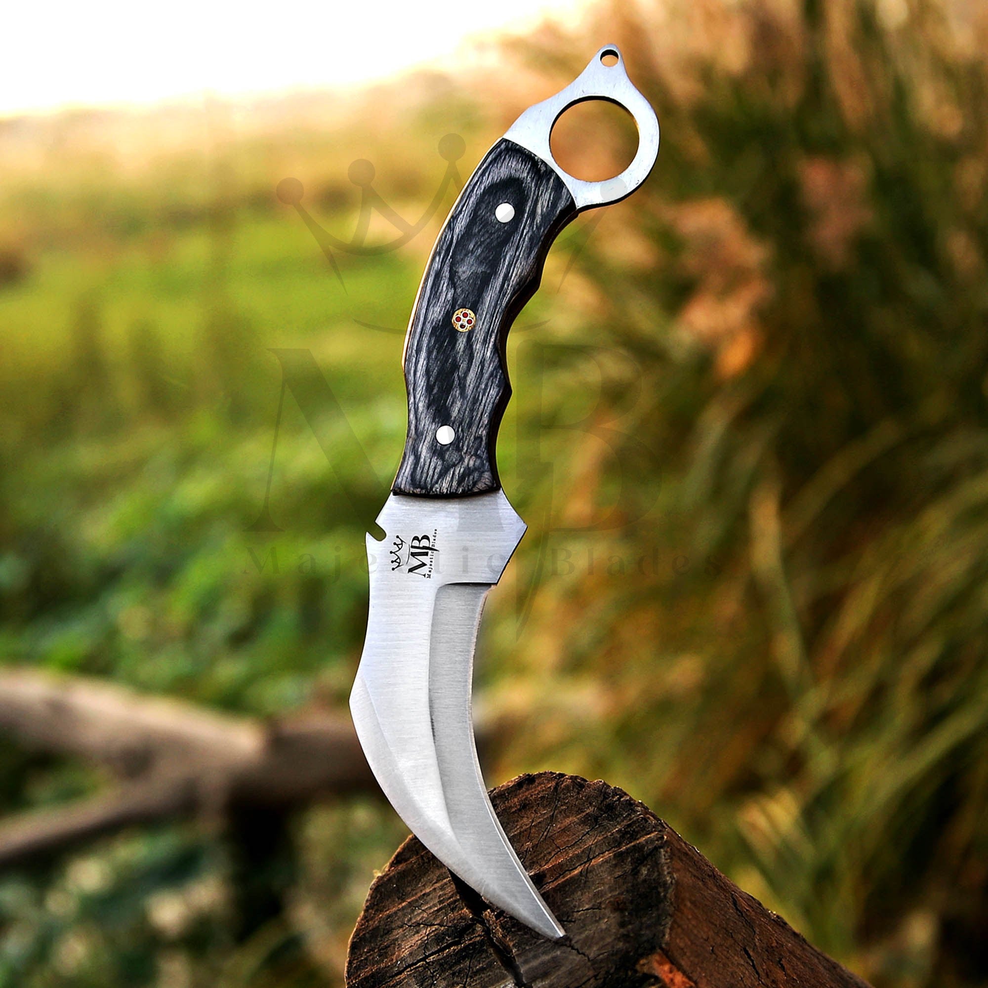 Handmade Damascus D2 Stainless Steel Hand-Forged Karambit Point Knife with Pakka Wood Handle at best price in united kingdom - majesticblades.com