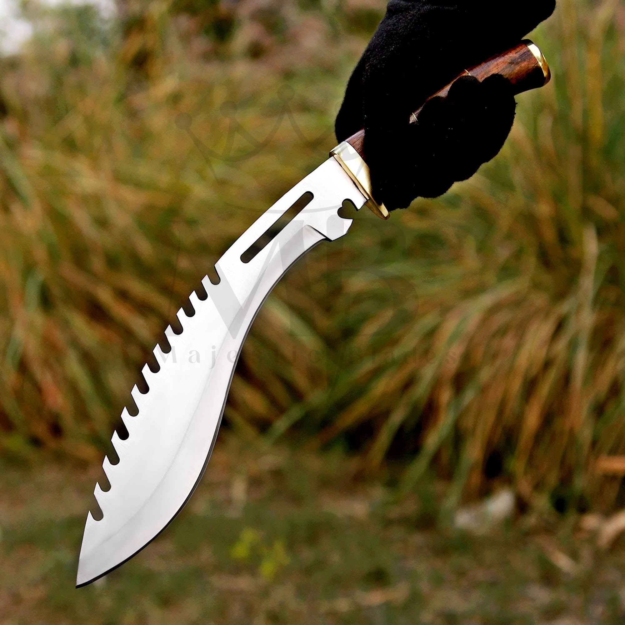 kukri knife with sharp blade strong grip rosewood handle at best price in United State - majesticblades.com