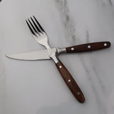 Majestic Blades Steak Knife and Fork Set in Natural Wooden Handle with Serrated Blade