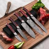 Majestic Handmade Damascus Steel Kitchen Chef Knife Set of 5 pcs with Leather Sheath Handle Material Raison  - majesticblades.com