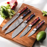 Majestic Handmade Damascus Steel Kitchen Chef Knife Set of 5 pcs with Leather Sheath Handle Material Raison  - majesticblades.com