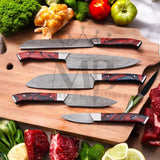 Majestic Handmade Damascus Steel Kitchen Chef Knife Set of 5 pcs with Leather Sheath Handle Material Raison  - majesticblades.com