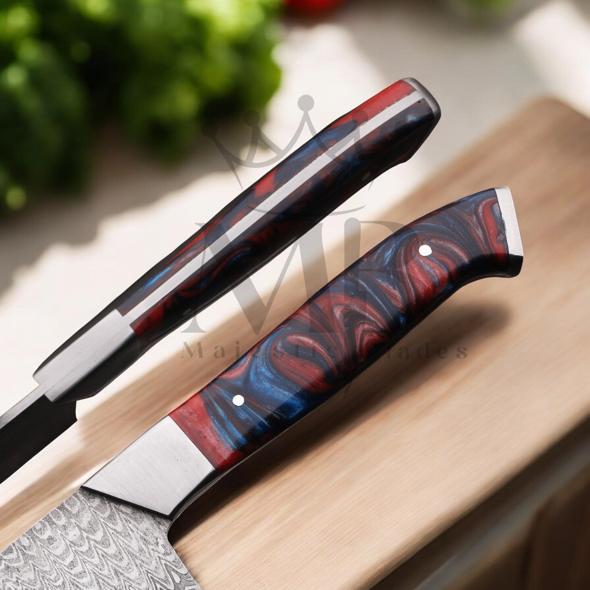Handmade Damascus Steel Kitchen Chef Knife Set of 5 pcs with Leather Sheath - majesticblades.com