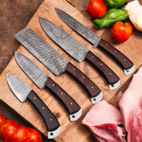 Majestic Handmade Damascus Steel Kitchen Chef Knife Set of 5 pcs with ash wood handle - HandForged at best price in USA - shop online from majesticblades.com