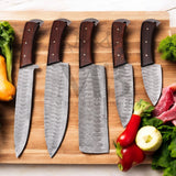 Majestic Handmade Damascus Steel Kitchen Chef Knife Set of 5 pcs with ash wood handle - HandForged at best price in USA - shop online from majesticblades.com