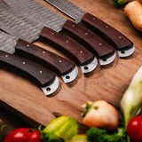 Majestic Handmade Damascus Steel Kitchen Chef Knife Set of 5 pcs with ash wood handle - HandForged at best price in USA - shop online from majesticblades.com