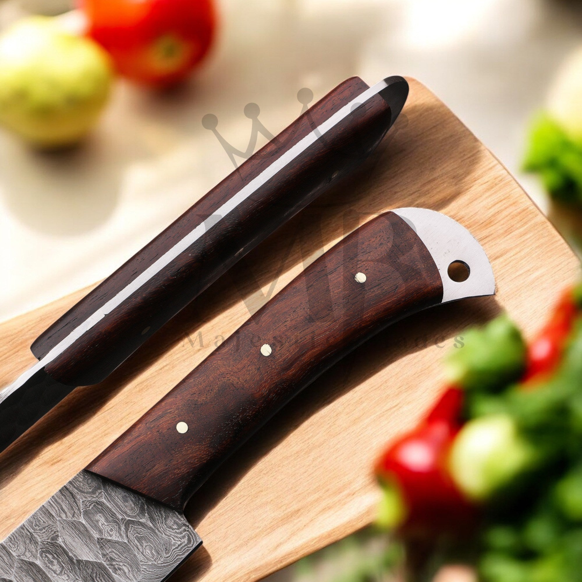 Majestic Handmade Damascus Steel Kitchen Chef Knife Set of 5 pcs with ash wood handle - HandForged at best price in USA - shop online from majesticblades.com