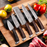 Majestic Handmade Damascus Steel Kitchen Chef Knife Set of 5 pcs with ash wood handle - HandForged at best price in USA - shop online from majesticblades.com