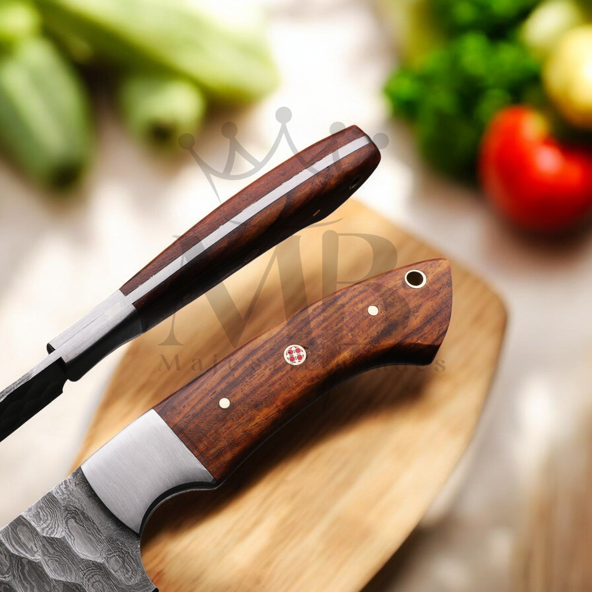 Hand Forged Damascus Steel, Chef Knife Set 5 pcs with leather bag - handle made of ash wood - best sale price in USA at majesticblades.com