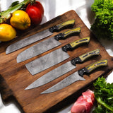 Majestic Handmade Damascus Steel Complete Chef Knife Set of 5 pcs -  Pakka wood & Micarta - HandForged at best online price majesticblades.com
