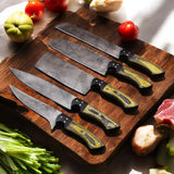Majestic Handmade Damascus Steel Complete Chef Knife Set of 5 pcs -  Pakka wood & Micarta - HandForged - best online price majesticblades.com