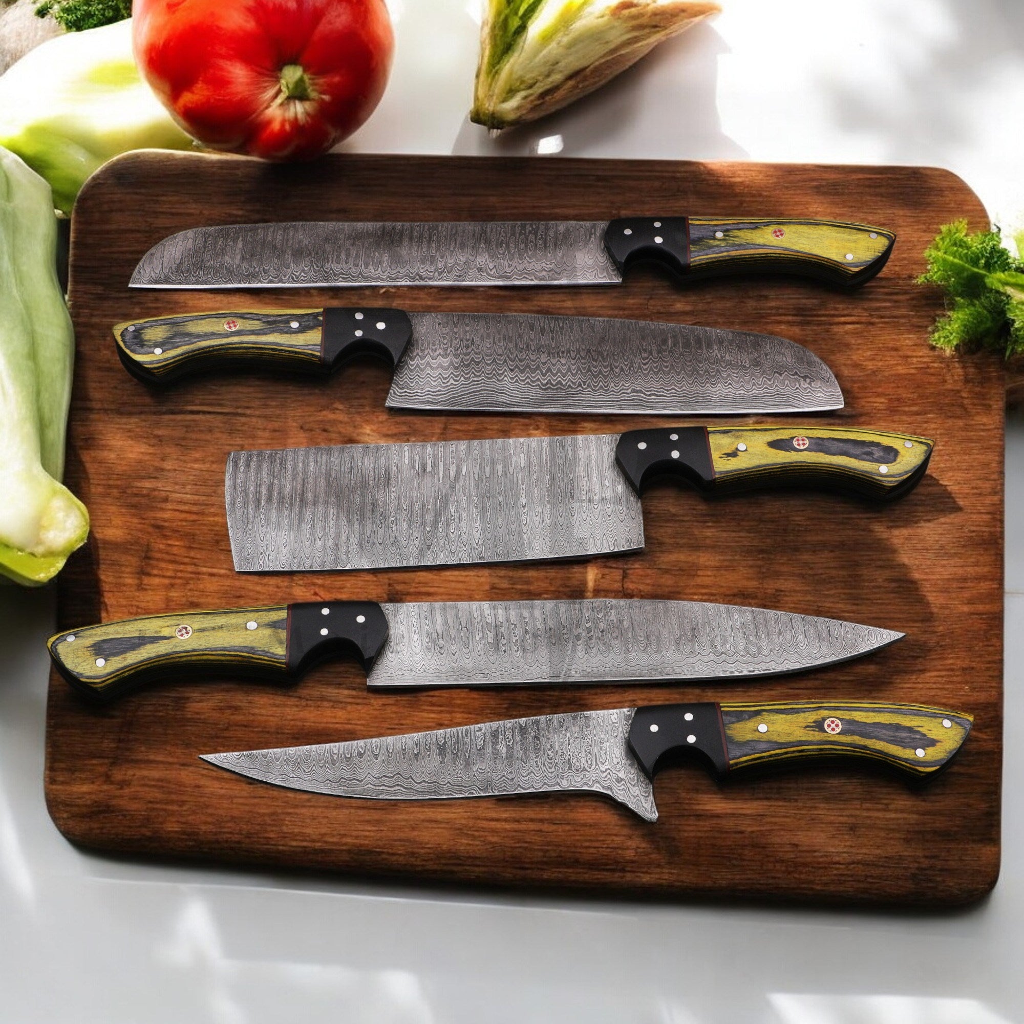 Majestic Handmade Damascus Steel Complete Chef Knife Set of 5 pcs - HandForged at best online price majesticblades.com