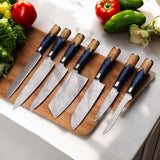 majestic 7 Pcs Carbon Steel Knife Set with Blue Resin Burl Wood Handle - Japanese Chef Knife Set - best sale price at majesticblades.com