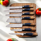 Stunning 7 Pcs Carbon Steel Knife Set with Blue Resin Burl Wood Handle - Japanese Chef Knife Set