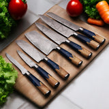 majestic 7 Pcs Carbon Steel Knife Set with Blue Resin Burl Wood Handle - Japanese Chef Knife Set - best sale price at majesticblades.com