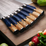 majestic 7 Pcs Carbon Steel Knife Set with Blue Resin Burl Wood Handle - Japanese Chef Knife Set - best sale price at majesticblades.com