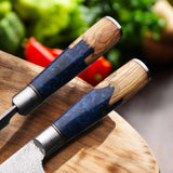 majestic 7 Pcs Carbon Steel Knife Set with Blue Resin Burl Wood Handle - Japanese Chef Knife Set - best sale price at majesticblades.com