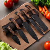 Damascus Steel Chef Knife Set 5 Pcs - Handle Material Ash Wood - Powder Coated - best sale price at majesticblades.com