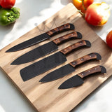 Damascus Steel Chef Knife Set 5 Pcs - Handle Material Ash Wood - Powder Coated - best sale price at majesticblades.com