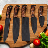Damascus Steel Chef Knife Set 5 Pcs - Handle Material Ash Wood - Powder Coated - best sale price at majesticblades.com