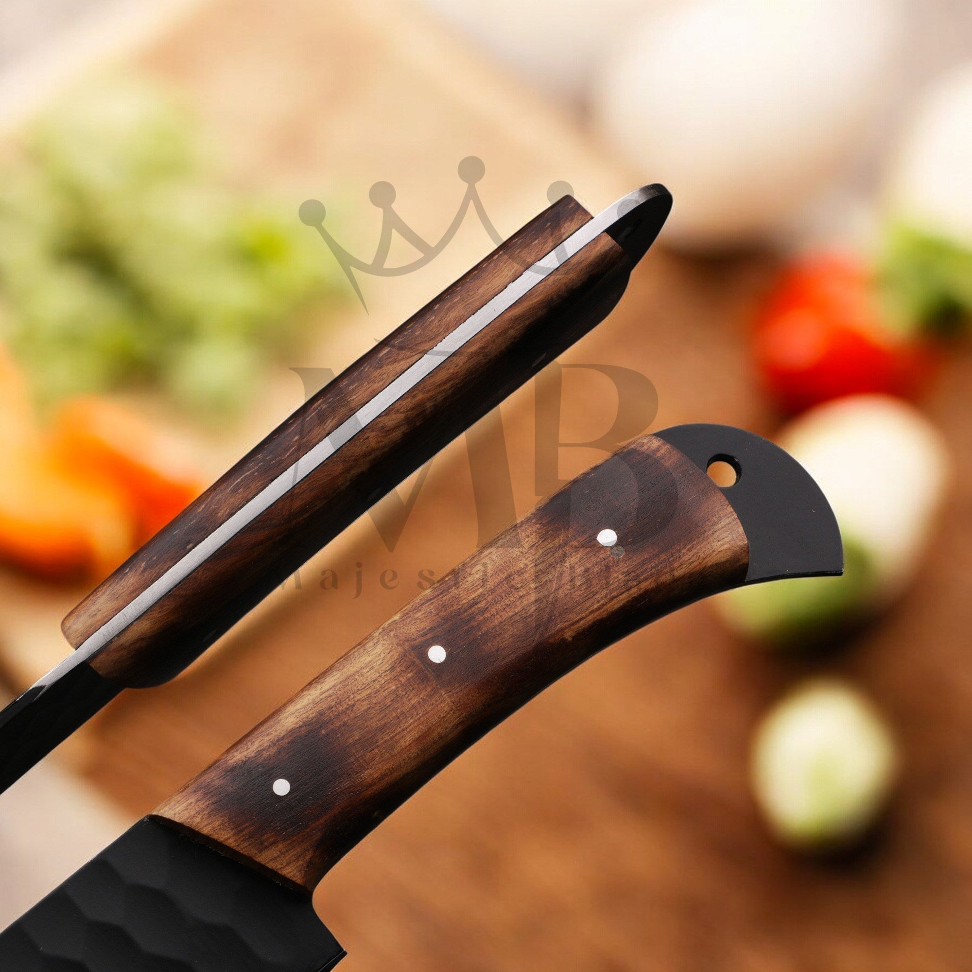 Damascus Steel Chef Knife Set 5 Pcs - Handle Material Ash Wood - Powder Coated - best sale price at majesticblades.com