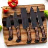 Damascus Steel Chef Knife Set 5 Pcs - Handle Material Ash Wood - Powder Coated - best sale price at majesticblades.com