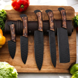 Damascus Steel Chef Knife Set 5 Pcs - Handle Material Ash Wood - Powder Coated - best sale price at majesticblades.com